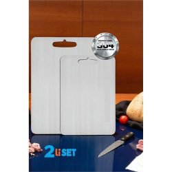 Mey İthalat® Kesim Tahtası - Profesyonel 304 Paslanmaz Çelik Doğrama Tahtası 2 Lİ SET 721821