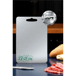 Mey İthalat® Kesim Tahtası - Profesyonel 304 Paslanmaz Çelik Doğrama Tahtası 27x21 CM 721820