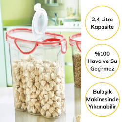 Mey İthalat®  Kilitli Kapaklı Contalı Hava,Su Sıvı Geçirmez 2,4 Litre Erzak Saklama Kabı-SA590