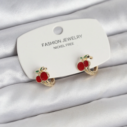 Mey İthalat® Kiraz Model Gold Renk Pirinç Çocuk Küpe