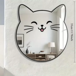 Mey İthalat® Kırılmaz Pleksi Gülen Kedi Duvar Aynası - 35x35 cm Çocuk ve Bebek Odası Dekoratif Ayna