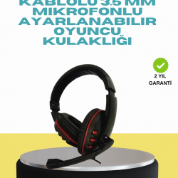 Mey İthalat® Kırmızı Işıklı Oyun Kulaklığı Kablolu Mikrofonlu Profesyonel