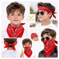 Mey İthalat® Kırmızı Kovboy Fuları Çocuk Bandana Western Desenli Boyun Fuları