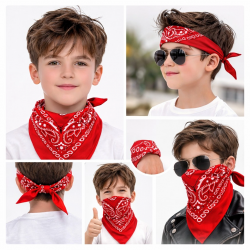 Mey İthalat® Kırmızı Kovboy Fuları Çocuk Bandana Western Desenli Boyun Fuları
