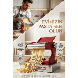 Mey İthalat® Kırmızı Makarna Makinesi 9 Ayarlı - Profesyonel Çelik Erişte ve Spagetti Açma Makinası 723139