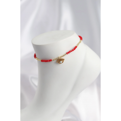 Mey İthalat® Kırmızı Renk Boncuklu Nazarlı Göz Figürlü Halhal