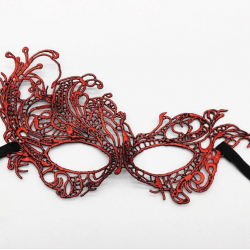Mey İthalat® Kırmızı Renk Dantel Örgü İşlemeli Parti Maskesi Model 1