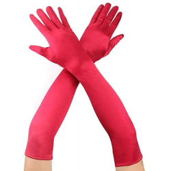 Mey İthalat® Kırmızı Renk Dirseğe Kadar Uzun Kumaş Eldiven 40 cm