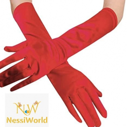 Mey İthalat® Kırmızı Renk Dirseğe Kadar Uzun Kumaş Eldiven 40 cm