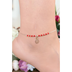 Mey İthalat® Kırmızı Renk Miyuki Taşlı Ananas Figürlü Metal Hal Hal