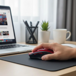 Mey İthalat®  Kırmızı Renkli Baş Parmak Destekli Ergonomik Sessiz Kablosuz Mouse – USB Alıcılı, Ofis ve Oyun İçin Konforlu Bilgisayar Faresi MS6300