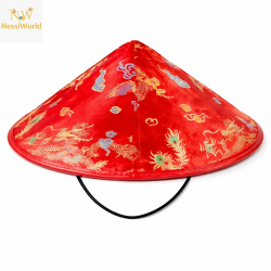 Mey İthalat® Kırmızı Saten Çin Desenli Dragon İşlemeli Şapka – Lastikli