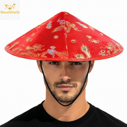Mey İthalat® Kırmızı Saten Çin Desenli Dragon İşlemeli Şapka – Lastikli