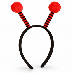 Mey İthalat® Kırmızı Siyah Uğur Böceği Antenli Taç - Çocuk Uğur Böceği Tacı Mega Ponponlu