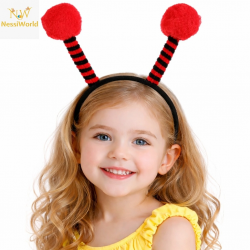 Mey İthalat® Kırmızı Siyah Uğur Böceği Antenli Taç - Çocuk Uğur Böceği Tacı Mega Ponponlu