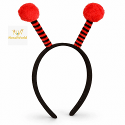 Mey İthalat® Kırmızı Siyah Uğur Böceği Antenli Taç - Çocuk Uğur Böceği Tacı Mega Ponponlu