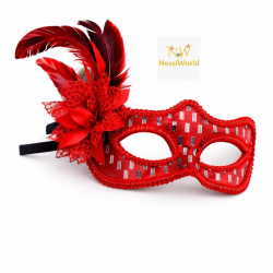 Mey İthalat® Kırmızı Tüylü Balo Maskesi Kadın Parti Aksesuarı