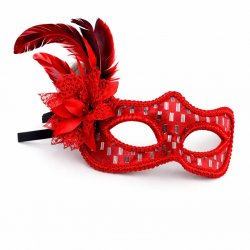 Mey İthalat® Kırmızı Tüylü Balo Maskesi Kadın Parti Aksesuarı