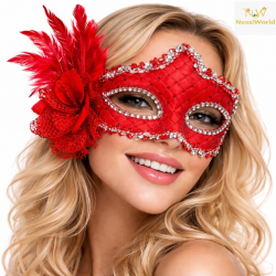 Mey İthalat® Kırmızı Tüylü Venedik Lüks Balo Maskesi