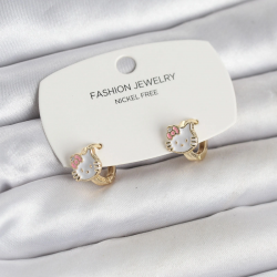 Mey İthalat® Kitty Model Gold Renk Pirinç Çocuk Küpe