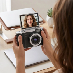 Mey İthalat® Kompakt 4K Dijital Kamera 48 MP Sensör 8X Zoom Flip Ekran Vlog ve Selfie Uyumlu