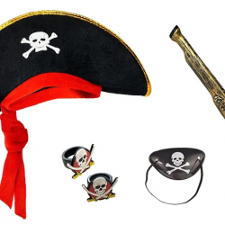 Mey İthalat® Korsan Şapkası + Tabanca + Maske + 2 Adet Yüzük Kostüm Seti Çocuk