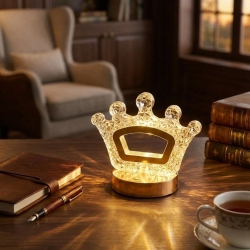 Mey İthalat®  Kral Tacı Model Kristal LED Masa ası – Dokunmatik, 3 Renk Işık Modlu, Şarjlı Mini Dekoratif Gece ası