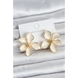 Mey İthalat® Krem Mineli Çiçek Model Pirinç Kadın Küpe