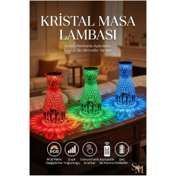 Mey İthalat® Kristal Masa ası Rgb Renk Değiştiren Gece ası 16 Renk Ve 4 Mod Dokunmatik Kontrol