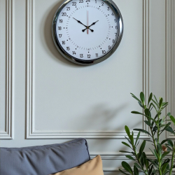 Mey İthalat® Krom 40 Cm Metal 24 Saat Göstergeli Özel Tasarım Duvar Saati