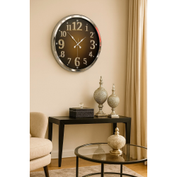 Mey İthalat® Krom Işıltılı Zaman 52 Cm Metal Duvar Saati