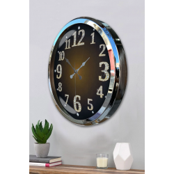 Mey İthalat® Krom Işıltılı Zaman 52 Cm Metal Duvar Saati