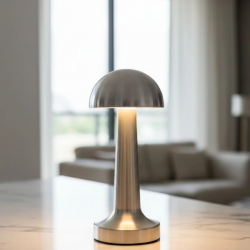 Mey İthalat® Krom Mantar Masa Lambası Dokunmatik 3 Renk LED Şarjlı Taşınabilir Gece Lambası