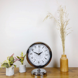 Mey İthalat® Krom Metal Çini Desen Masa Saati 25×20 cm