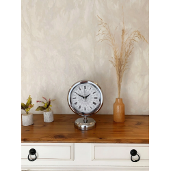 Mey İthalat® Krom Metal Çini Desen Roma Rakamlı Masa Saati