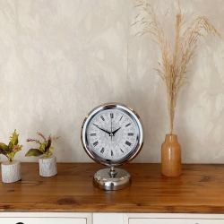 Mey İthalat® Krom Metal Çini Desen Roma Rakamlı Masa Saati