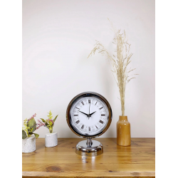 Mey İthalat® Krom Metal Desenli Roma Rakamlı Masa Saati