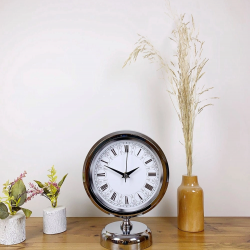 Mey İthalat® Krom Metal Desenli Roma Rakamlı Masa Saati