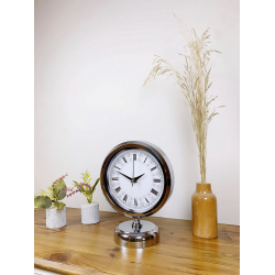 Mey İthalat® Krom Metal Desenli Roma Rakamlı Masa Saati