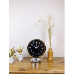 Mey İthalat® Krom Metal Gece Siyahı Masa Saati 25×20 cm