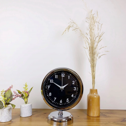 Mey İthalat® Krom Metal Gece Siyahı Masa Saati 25×20 cm