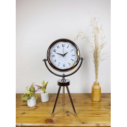 Mey İthalat® Krom Metal Mini Tripod Çini Desen Masa Saati 45×26 cm