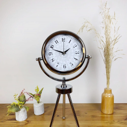 Mey İthalat® Krom Metal Mini Tripod Çini Desen Masa Saati 45×26 cm