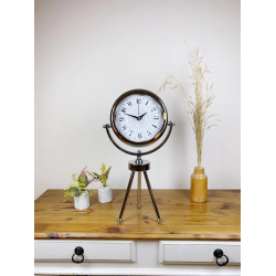 Mey İthalat® Krom Metal Mini Tripod Çini Desen Masa Saati 45×26 cm