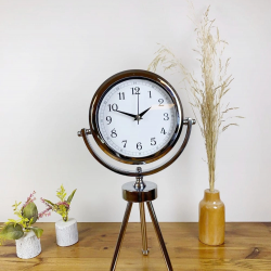 Mey İthalat® Krom Metal Mini Tripod Dekoratif Masa Saati 45×26 cm