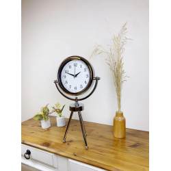 Mey İthalat® Krom Metal Mini Tripod Dekoratif Masa Saati 45×26 cm