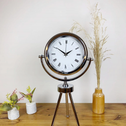 Mey İthalat® Krom Metal Mini Tripod Desenli Roma Rakamlı Masa Saati