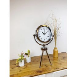 Mey İthalat® Krom Metal Mini Tripod Desenli Roma Rakamlı Masa Saati