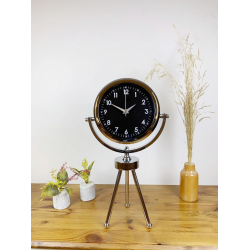 Mey İthalat® Krom Metal Mini Tripod Gece Siyahı Masa Saati 45×26 cm