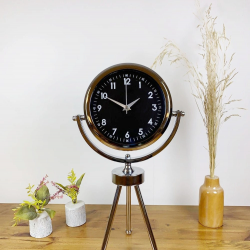 Mey İthalat® Krom Metal Mini Tripod Gece Siyahı Masa Saati 45×26 cm